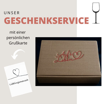 "Auf’s Leben" Geschenkverpackung und eine persönliche Grußkarte